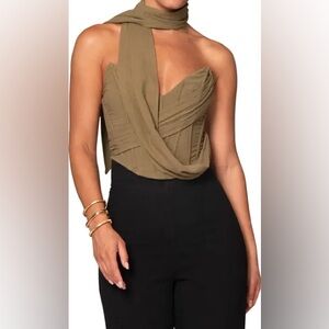 JLUXLABEL Olive Wrap Top